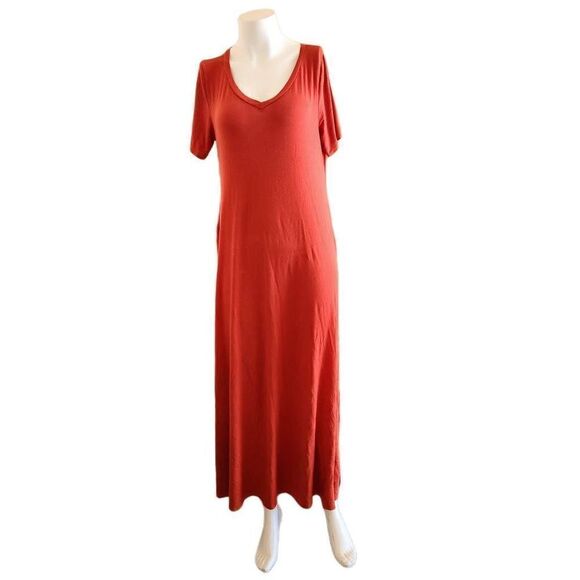 Isaac liev women's medium red maxi T-shirt dress pullover tie knotted casual sum - Picture 4 of 8